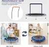 A collage showing a mini trampoline with and without a handle, and a child jumping on it. Náhled obrázku produktu