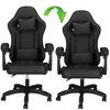 Two black office chairs are shown side-by-side with a green arrow indicating a change or comparison between them. Voir les images du produit