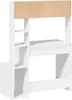 A white desk with shelves and a brown top. Anteprima dell’immagine prodotto