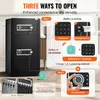 A diagram illustrating the three ways to open a safe, with a product shot of the safe on the left. Produktbild-Vorschau