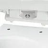 A close-up view of the underside of a white toilet seat, showing the mounting mechanism and a small circular indentation. Anteprima dell’immagine prodotto