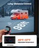 A hand holding a remote control for a diesel heater, with a campervan in the background in a snowy environment. The image highlights the long-distance control and adjustable temperature features. Náhľad obrázku produktu