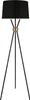 A black floor lamp with a gold accent ring on a white background. Produktbild-Vorschau