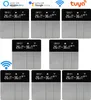 A collage of smart thermostat devices, with logos and text indicating compatibility and features. Produktbild-Vorschau