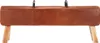 A vintage-style pommel horse or vaulting box with leather upholstery and wooden legs, shown against a white background. Voir les images du produit