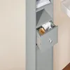 SoBuy Badezimmer-Hochschrank BZR34-HG mit geöffneter Schublade und Badezubehör im grauen Design Produktbild-Vorschau