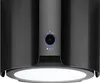 A close-up view of a modern black range hood with a central control panel and illuminated light. Produktbild-Vorschau