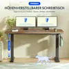 A modern standing desk setup with dual monitors, a plant, and accessories. Produktbild-Vorschau