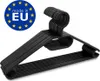 A stack of black plastic clothes hangers is shown diagonally against a white background. Produktbild-Vorschau