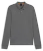 Boss Orange grau Polo Langarm Slim Fit Baumwolle Produktbild-Vorschau 1