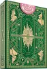 A close-up, angled view of the front of a green and gold deck of playing cards with intricate designs. Náhled obrázku produktu