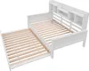 A white wooden daybed with a pull-out trundle bed and a bookshelf headboard, shown from a high angle. Náhled obrázku produktu