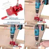A collage of images demonstrating the use of a drilling template for woodworking. Produktbild-Vorschau