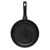 A top-down view of a black frying pan with a speckled interior and a black handle, set against a white background. Podgląd zdjęcia produktu
