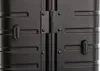 A close-up view of the black hinges and latches on a suitcase. Produktbild-Vorschau