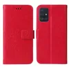 A red flip phone case for a Samsung Galaxy A51 is shown open, displaying the inside and the camera cutout on the back. Produktbild-Vorschau