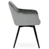 A side view of a gray velvet dining chair with black metal legs against a white background. Náhled obrázku produktu