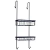 A black metal shower caddy with two shelves and hooks for hanging. Náhled obrázku produktu