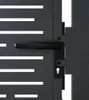 A close-up view of a dark gray metal garden gate with a black handle and a keyhole. Produktbild-Vorschau