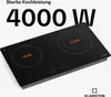 A black induction cooktop with two heating zones displayed on a white background, with marketing text above. Produktbild-Vorschau