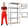 A man in red overalls stands next to a metal shelving unit. There are also two smaller shelving units shown in the background. Podgląd zdjęcia produktu