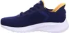 A side view of a navy blue sneaker with yellow accents and a white sole. Voir les images du produit