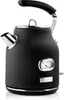 A black electric kettle with a built-in thermometer is shown against a white background. Produktbild-Vorschau