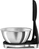 A black and silver electronic kitchen scale with a stainless steel bowl, shown from the side against a white background. Voir les images du produit