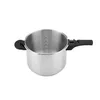 A stainless steel pressure cooker pot with black handles and measurement markings inside. Náhled obrázku produktu