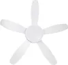 A white ceiling fan with five blades is shown from a top-down perspective against a plain white background. Produktbild-Vorschau