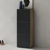 A tall, narrow shoe cabinet with three dark gray drawers and a wood-grain frame. Voir les images du produit