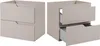 Two beige bathroom cabinets with drawers, one closed and one with drawers open. Produktbild-Vorschau