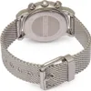 Close-up view of the back of a silver watch with a mesh band. Produktbild-Vorschau