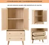 A light wood cabinet with rattan doors and drawers, shown open and closed in various configurations. Anteprima dell’immagine prodotto