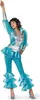 A woman wearing a blue Mamma Mia disco costume with silver accents, posing with her arm raised. Produktbild-Vorschau