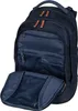 A navy blue backpack with its main compartment open, revealing internal pockets. Podgląd zdjęcia produktu