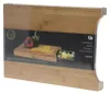 A bamboo chopping board with a stainless steel tray, packaged for sale. It shows peppers and sliced yellow peppers on the board. Náhľad obrázku produktu