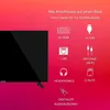 A television screen is shown next to a graphic illustrating various connection ports and their labels. Produktbild-Vorschau