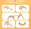A collage of images showcasing a wooden climbing toy set in various configurations for children's play. Voir les images du produit