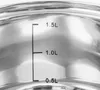 Close-up of measurement markings on a metallic pot or kettle. Produktbild-Vorschau