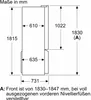 A technical drawing with dimensions for a refrigerator. Produktbild-Vorschau