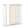 A baby safety gate, made of white metal and natural wood, is shown against a white background. Náhled obrázku produktu