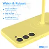 A yellow phone case with text highlighting its features. Produktbild-Vorschau