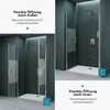 Collage of two images showing a shower enclosure with different door opening options. Produktbild-Vorschau