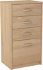 A light brown wooden chest of drawers with four drawers and silver handles, shown from the front. Produktbild-Vorschau