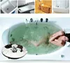 A collage of bathroom fixtures and a woman relaxing in a bathtub. Produktbild-Vorschau