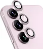 A close-up view of multiple camera lens protectors on the back of a pink smartphone. Produktbild-Vorschau
