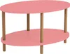 A pink oval coffee table with wooden legs against a white background. Podgląd zdjęcia produktu