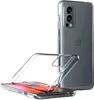 A clear phone case is shown in the foreground, with a smartphone in the background. Produktbild-Vorschau