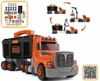 A toy truck with various accessories and assembly instructions shown in smaller inset images. Produktbild-Vorschau